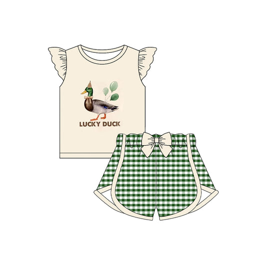Preorder (moq 5)Baby Girls Lucky Duck Birthday Shirt Bow Shorts Clothes Sets