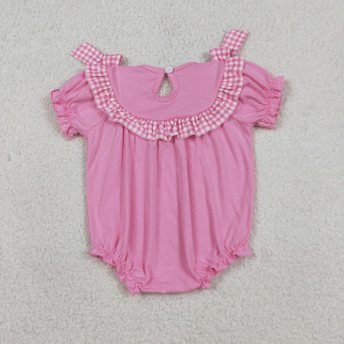 Sibling Smocked Crosses Baby Girls Pink Short Sleeve Easter Knee Length Dress Ruffle Rompers