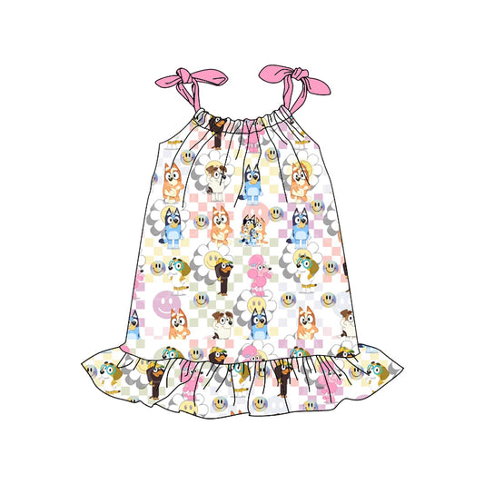 Baby Girls Colorful Dogs Straps Summer Ruffle Knee Length Dresses preorder (moq 5)