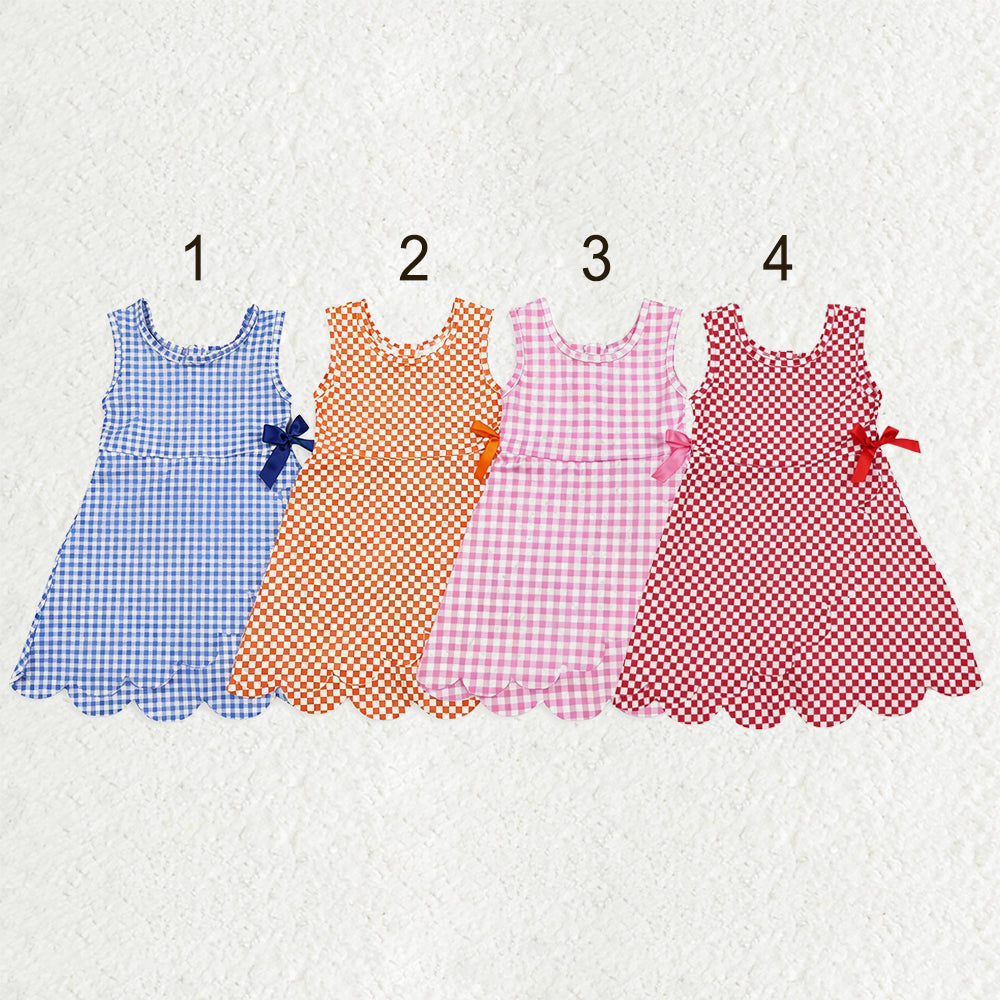 Sibling Baby Girls Blue Orange Checked Yoga Active Shorts Scallop Knee Length Dresses