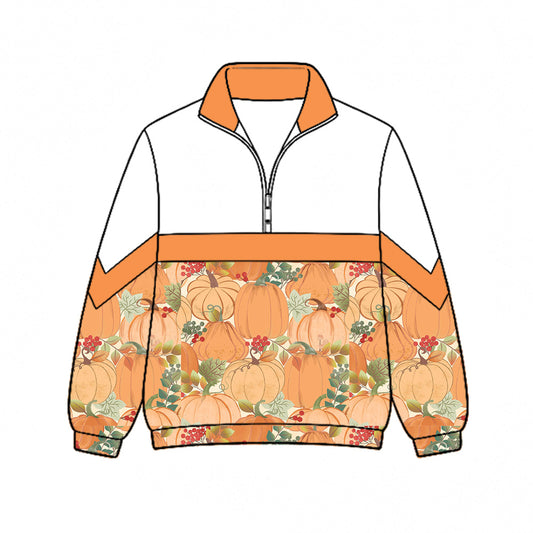 Preorder (moq 5)Baby Girls Pumpkins Flowers Fall Zip Pullovers Top