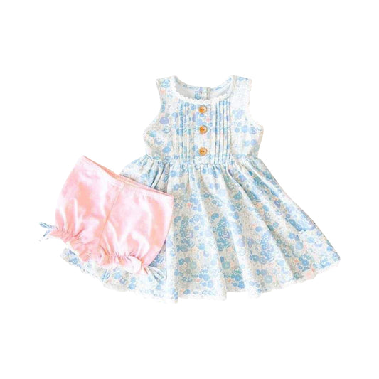 Baby Girls Blue Flowers Tunic Top Shorts Clothes Sets Preorder (moq 5)