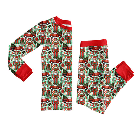 Preorder (moq 5)Baby Girls Bows Soldiers Top Pant Christmas Pajamas Sets