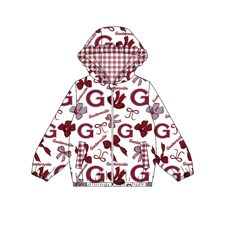 Preorder moq 5 Baby Girls Guntersville Bows Pockets Zipper Team Hoodies Top