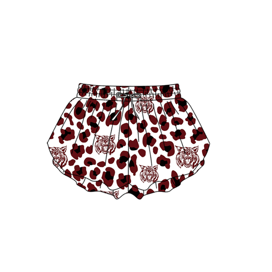 Preorder moq 5 Baby Girls Red Leopard Wildcats Team Ruffle Shorts Bottom