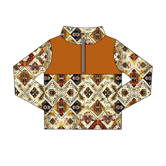 Preorder (moq 5)Baby Boys Colorful Aztec Print Western Zip Pullovers Tops