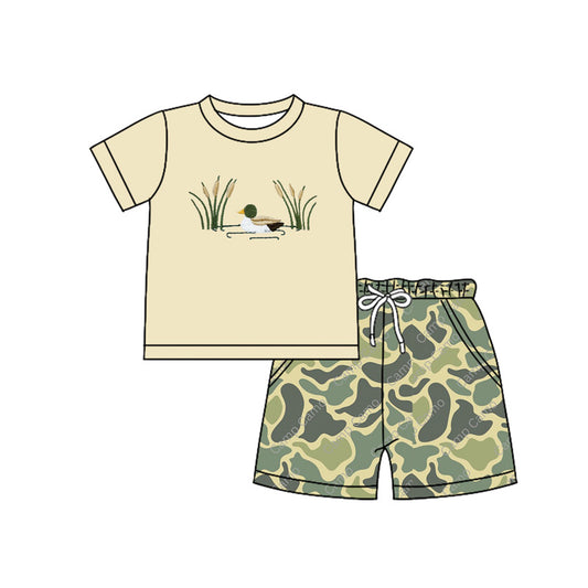 Preorder (moq 5)Baby Boys Hunting Ducks Summer Shirt Camo Shorts Clothes Sets