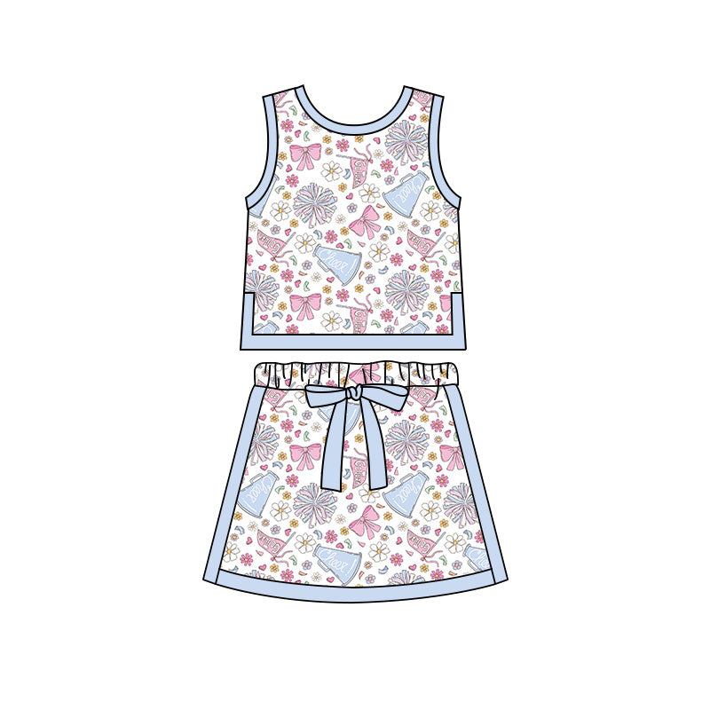 Preorder moq 5 Baby Girls Flowers Cheer Vests Skirt Shorts Team Clothes Set