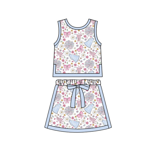 Preorder moq 5 Baby Girls Flowers Cheer Vests Skirt Shorts Team Clothes Set
