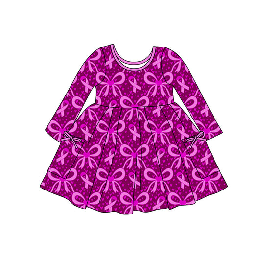 Preorder(moq 5) Baby Girls Hot Pink Bows Hearts Pockets Valentine Knee Length Dresses