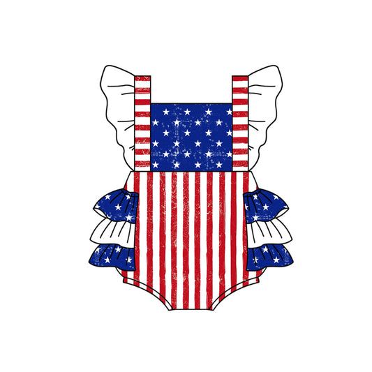 Preorder(moq 5)Baby Infant Girls 4th Of July Stripes Bubble Rompers