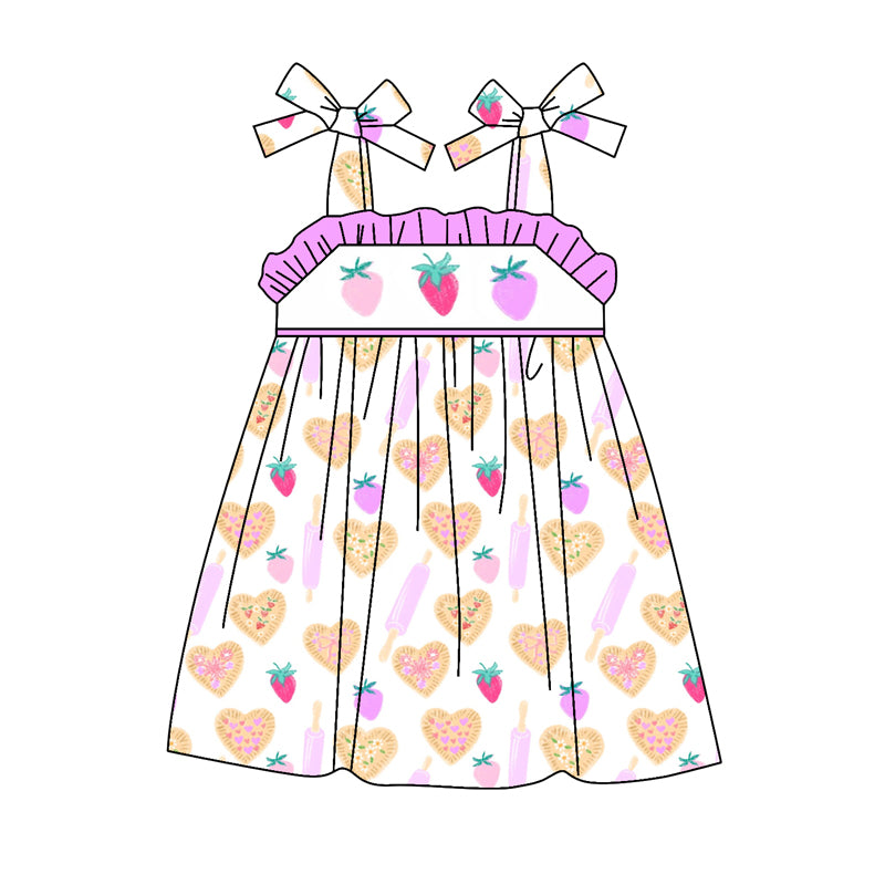 Preorder (moq 5)Baby Girls Strawberry Heart Straps Knee Length Dresses