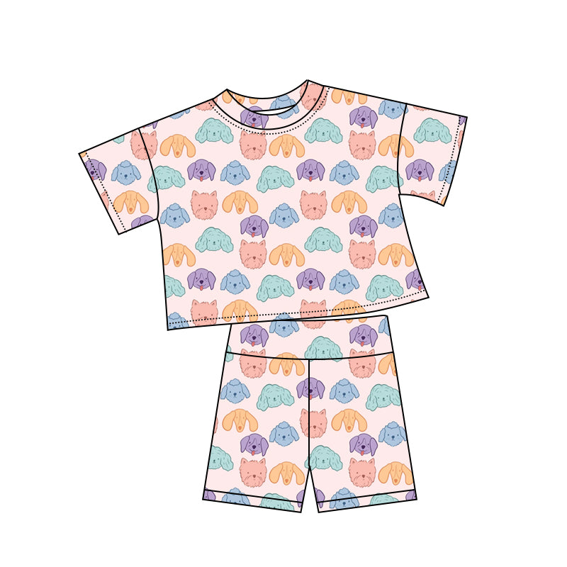 Preorder (moq 5)Baby Girls Colorful Dogs Top Shorts Clothes Sets
