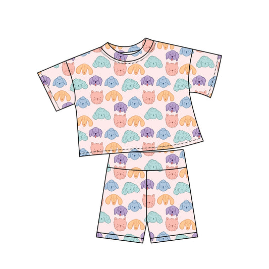Preorder (moq 5)Baby Girls Colorful Dogs Top Shorts Clothes Sets