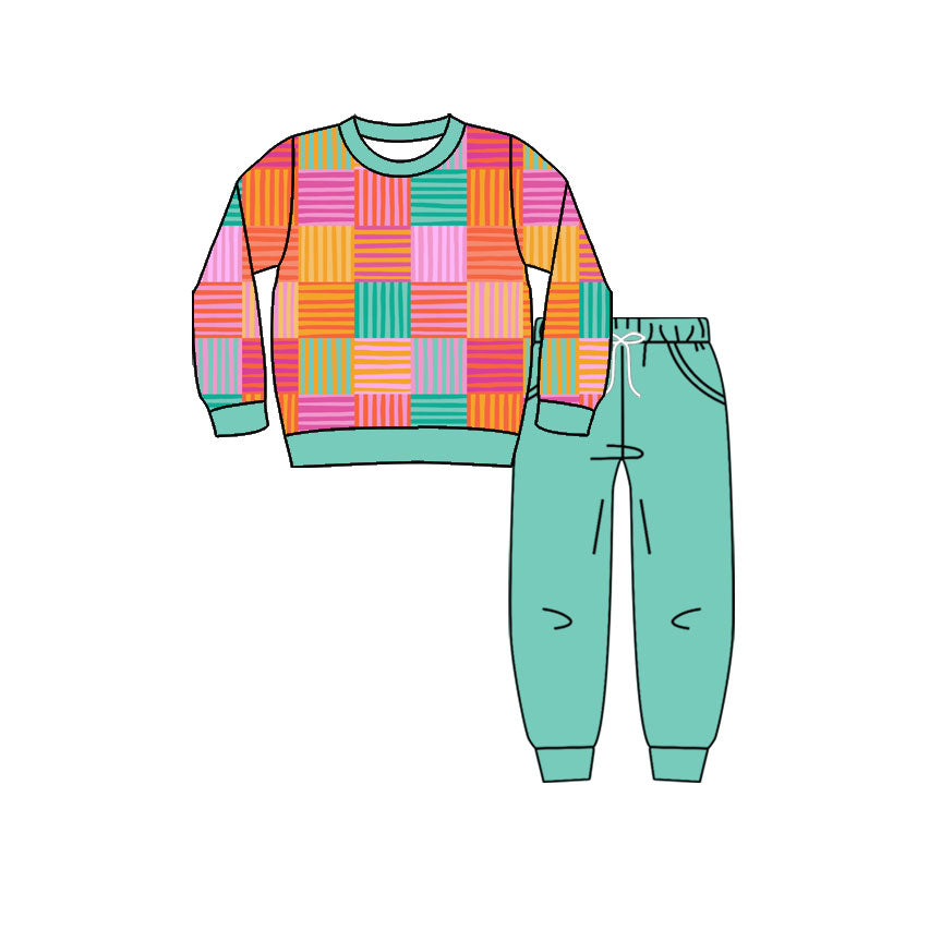 Preorder(moq 8)Baby Boys Colorful Stripe Checked Top Pockets Pants Clothes Sets
