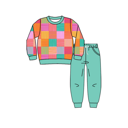 Preorder(moq 8)Baby Boys Colorful Stripe Checked Top Pockets Pants Clothes Sets