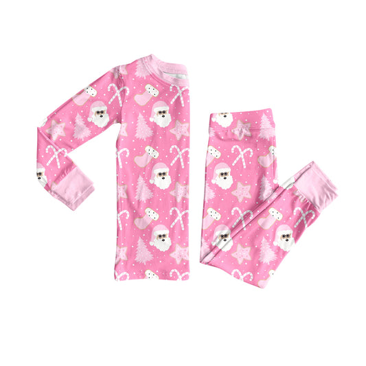 Preorder (moq 5)Baby Girls Pink Santa Candy Cane Top Pants Christmas Pajamas Set
