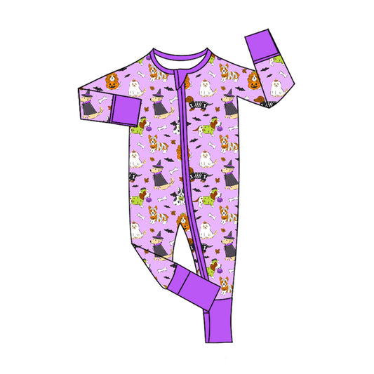 Preorder (moq 5)Baby Boys Ghost Pumpkins Dogs Halloween Two Way Zip Convertible Rompers