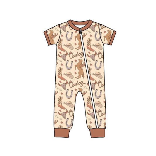 Preorder (moq 5)Baby Boys Horse Rodeos Boots Western Two Way Zip Convertible Rompers