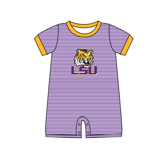Preorder (moq 5)Baby Boys Short Sleeve LSU Tigers Team Stripe Rompers