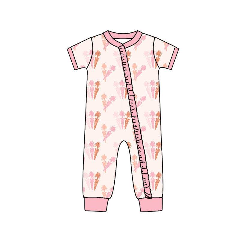 Preorder (moq 5)Baby Girls Carrots Easter Two Way Ruffle Zip Convertible Rompers
