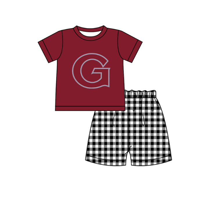 Preorder moq 5 Baby Boys Guntersville Top Checked Short Team Clothes Set