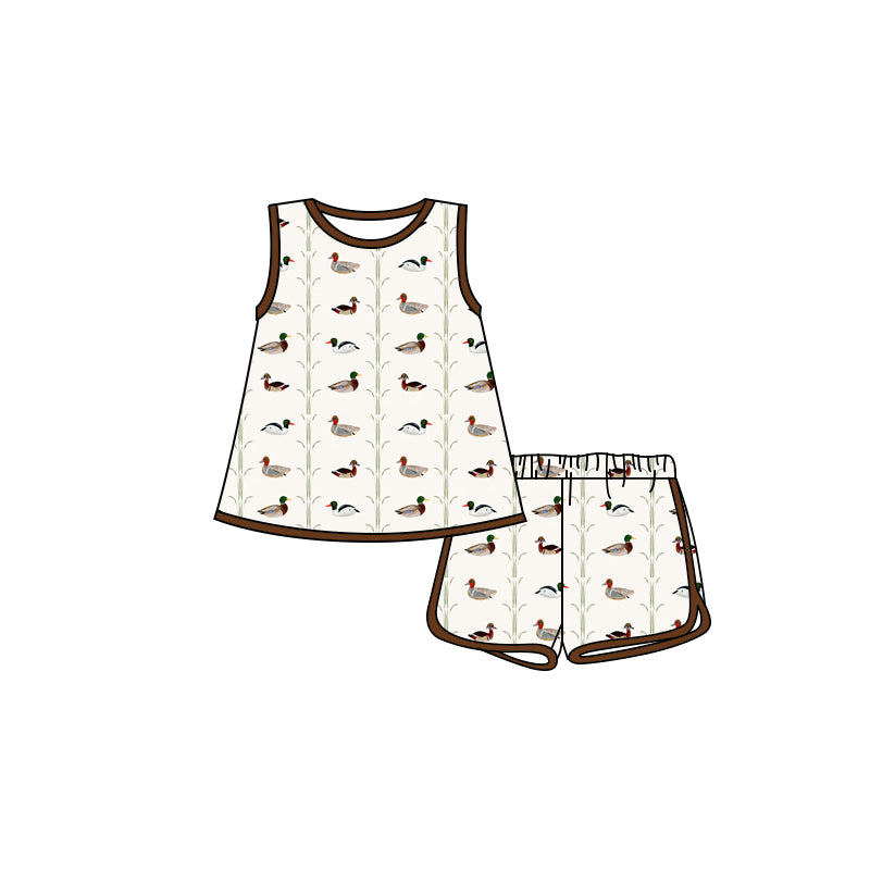 Preorder moq 5 Baby Girls Sleeveless Ducks Tunic Short Set