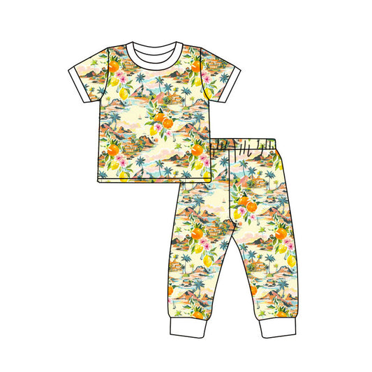 Preorder(moq 5) Baby Girls Short Sleeve Beach Fruits Top Pants Pajamas Sets