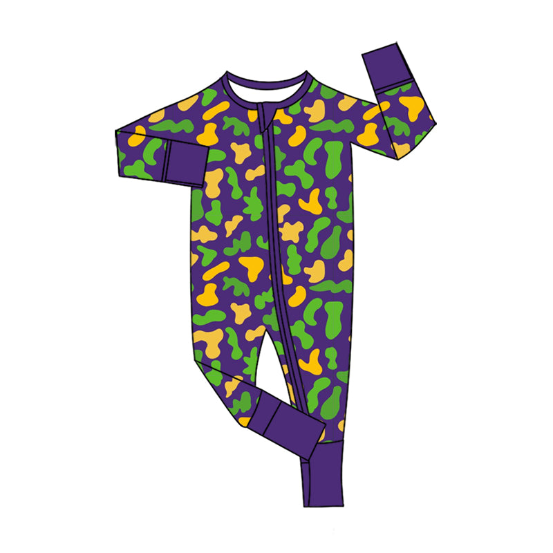 Preorder (moq 5) Baby Boys Mardigras Camo Two Way Zip Convertible Rompers
