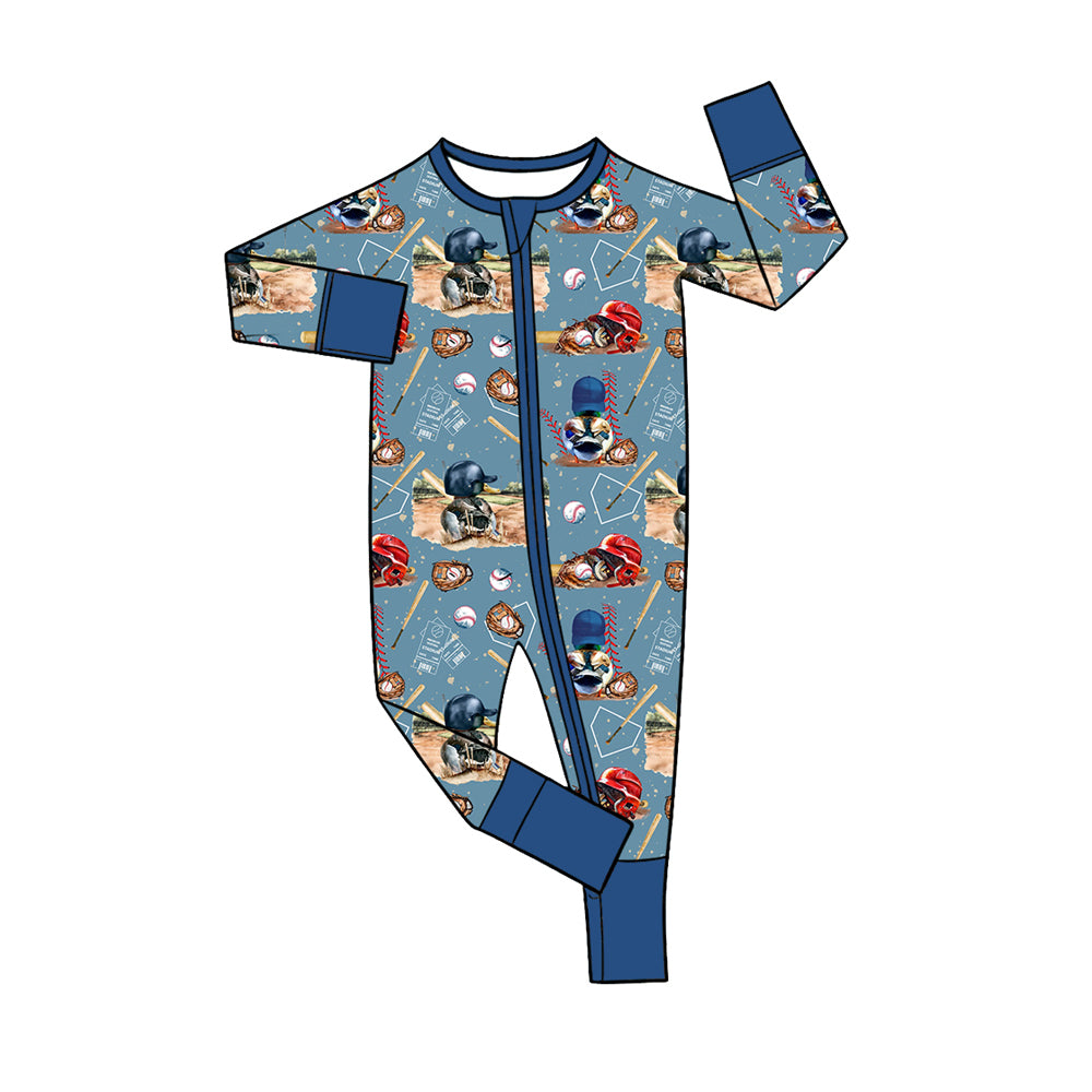 Preorder (moq 5) Baby Boy Clothes Baseball Sport Cartoon Mixed Print Long Sleeve Zipper Baby Romper