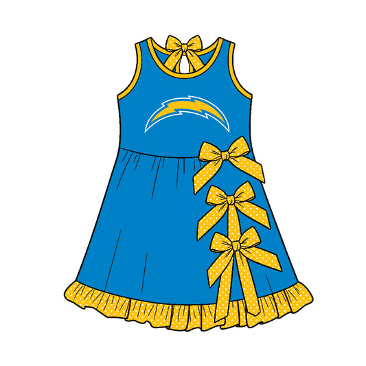 Preorder (moq 5)Baby Girls Sleeveless Chargers Bows Short Team Knee Length Dress