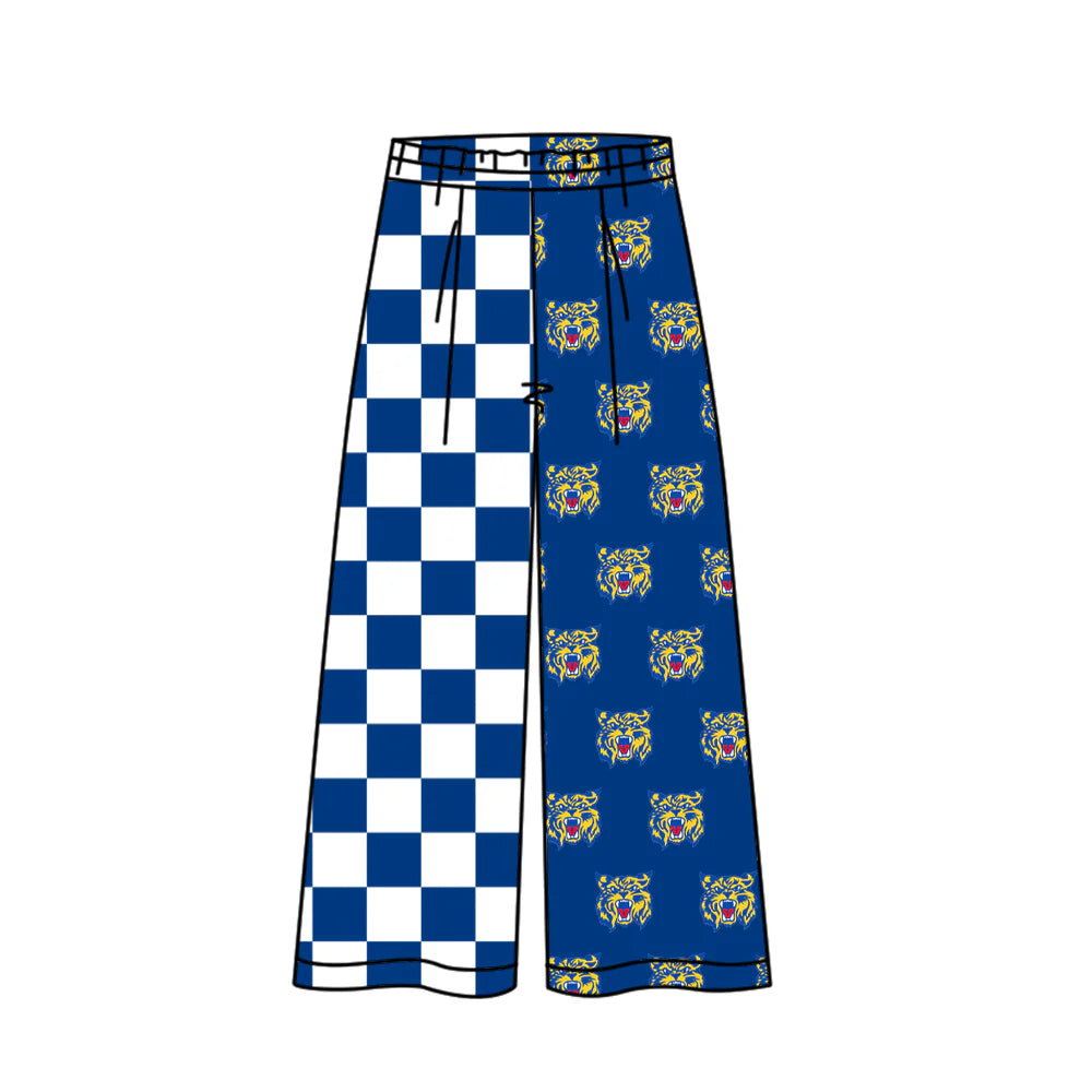 Preorder moq 5 Adult Women Blue Checked Raymondville Team Flare Pants Bottom