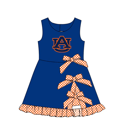 Preorder (custom moq 5)Baby Girls Sleeveless Navy AU Short Bows Ruffle Team Knee Length Dress