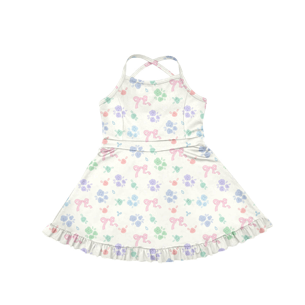 Preorder (moq 5)Baby Girls Strap Colorful Bows Flowers Activity Wear Yoga Ruffle Knee Length Dresses