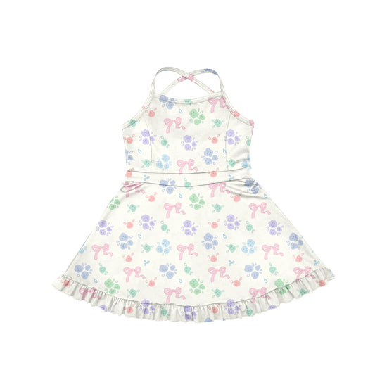 Preorder (moq 5)Baby Girls Strap Colorful Bows Flowers Activity Wear Yoga Ruffle Knee Length Dresses