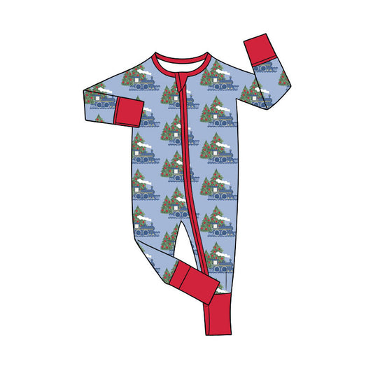 Preorder (moq 5)Baby Boys Trees Trucks Christmas Two Way Zip Convertible Rompers
