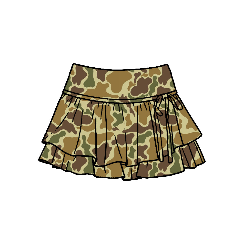 Preorder (moq 5)Baby Girls Southern Khaki Camo Hunting Double Ruffle Skirt Shorts Bottom