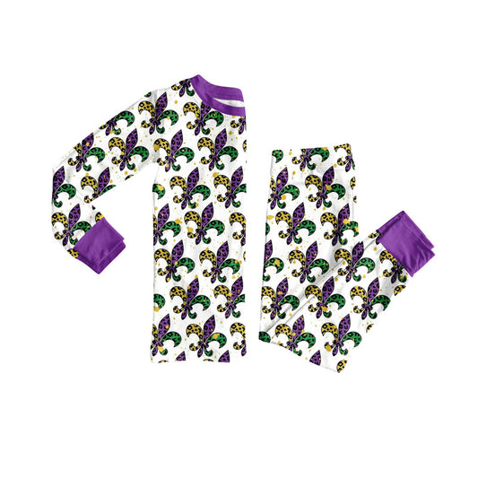Preorder (moq 5)Baby Girls Anchors Checked Top Pants Mardigras Pajamas Sets
