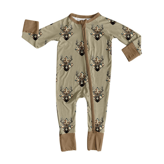 Preorder (moq 5) Baby Boy Clothes Vintage Deer Camo Mixed Print Long Sleeve Zipper Romper