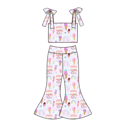 Preorder (moq 5)Baby Girls Popstick Truck Straps Top Bell Pants Clothes Sets