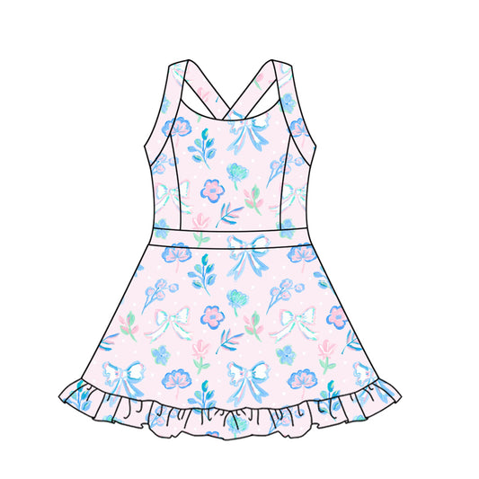 Preorder moq 10 Baby Girls Strap Lavender Flowers Activity Wear Yoga Knee Length Dresses