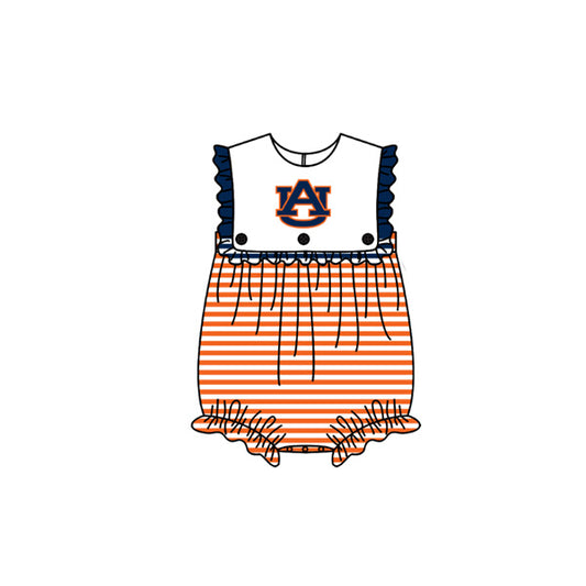 Preorder (moq 5)Baby Girls Sleeveless Orange Stripe AU Team Ruffle Rompers