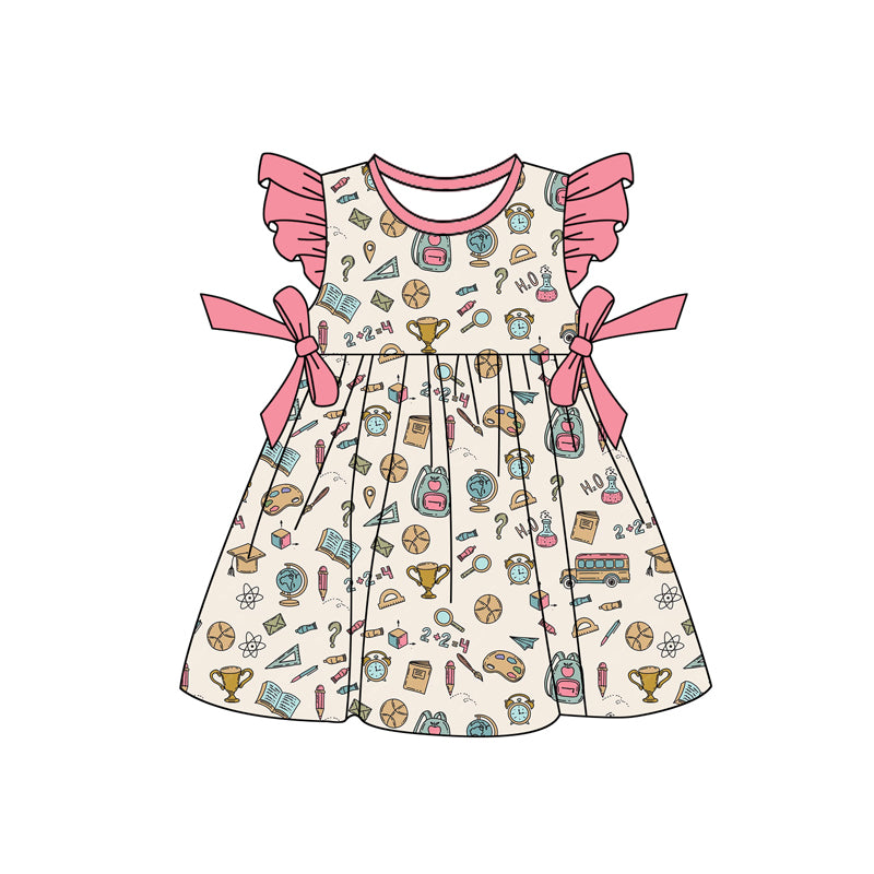 Preorder (moq 5)Baby Girls Flutter Sleeve Pencils Bags Back to School Knee length Dresses