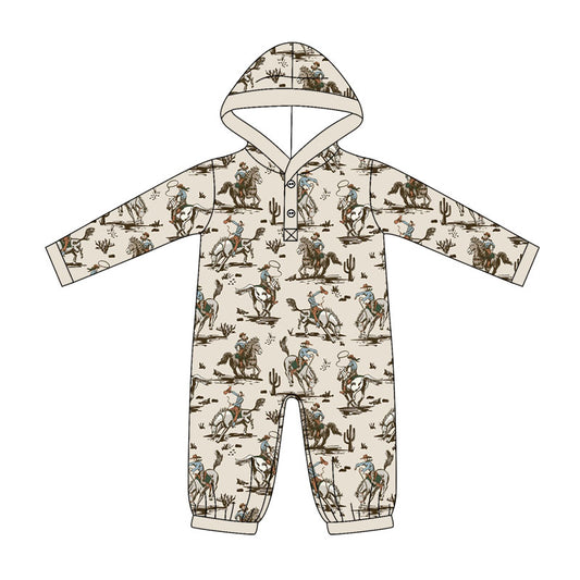Baby Boys Long Sleeve Horse Rodeos Cactus Western Button Hunting Rompers Preorder