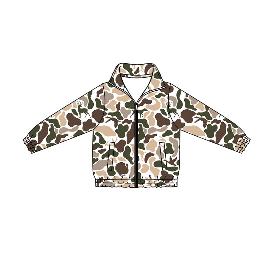 Preorder (moq 5)Baby Boys Deer Ducks Deer Camo Hunting Zip Pockets Jackets Top