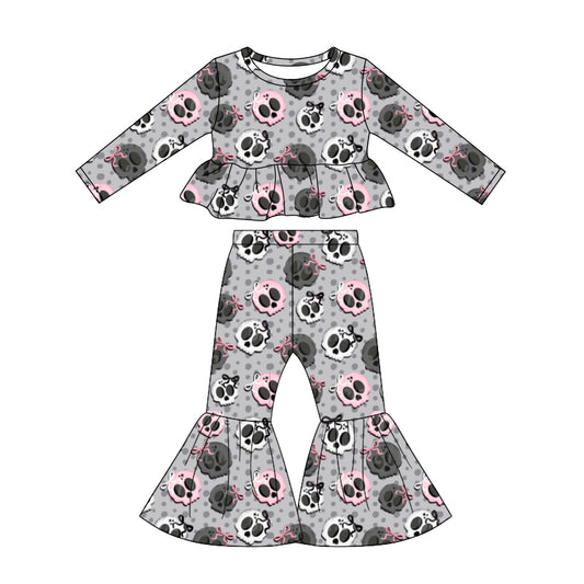Preorder (moq 5)Baby Girls Ghost Bows Tunic Bell Bottom Pants Halloween Clothes Set