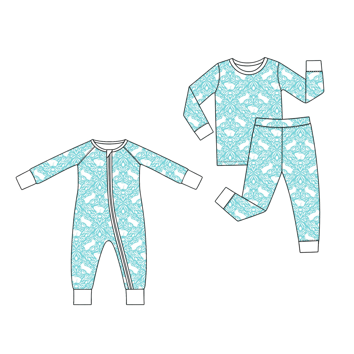 Preorder (moq 5) Baby Girl Clothes Easter Light Blue Rabbit Floral Mixed Print Long Sleeve Zipper Romper