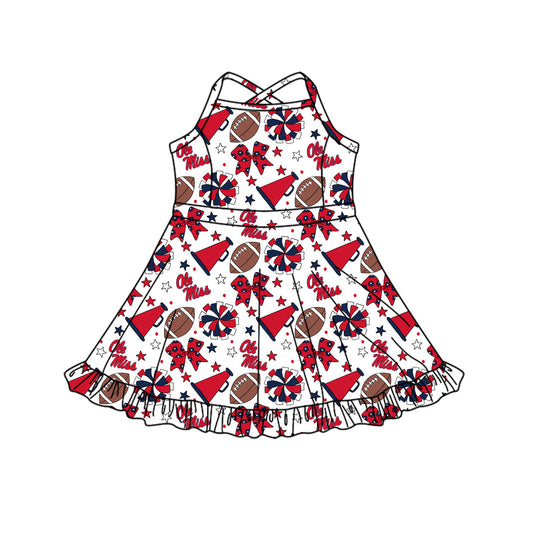 Preorder (moq 5)Baby Girls Strap Bows Stars Footballs Team Shorts Ruffle Knee Length Dress