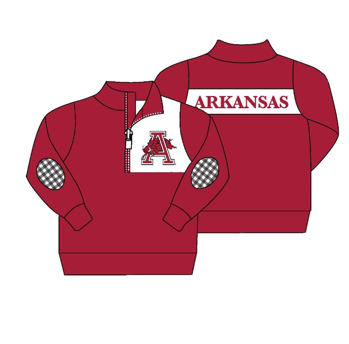 Preorder moq 5 Baby Boys Arkansas Team Red Zip Pullovers Tops
