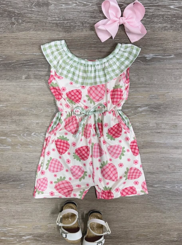 Baby Girls Summer Strabwerry Pockets Jumpsuits